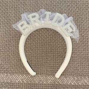 White Bride Headband with Tulle and Beads